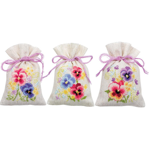 Violet Flowers by Vervaco 3 Sachet Bags Counted Cross Stitch Kit