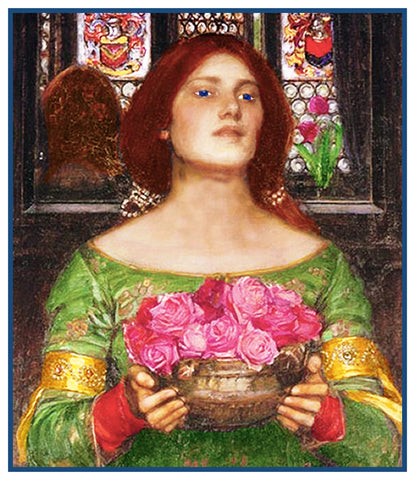 Gather Ye Rosebuds Detail inspired by John William Waterhouse Counted Cross Stitch Pattern DIGITAL DOWNLOAD