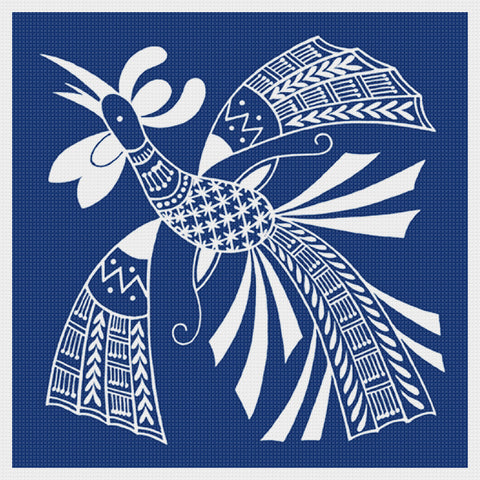 Asian Indigo Batik Bird #6 Folk Art Design *2 DMC Colors* Counted Cross Stitch Pattern