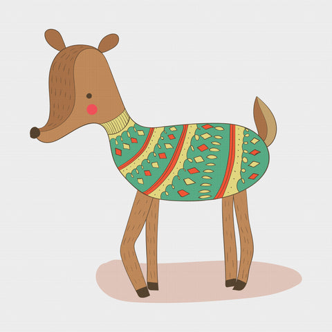Contemporary Reindeer in a Colorful Knit Sweater Hand Embroidery Pattern