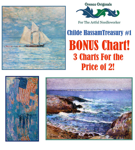 Childe Hassam Deluxe Treasury# 1-Three Counted Cross Stitch Patterns Charts