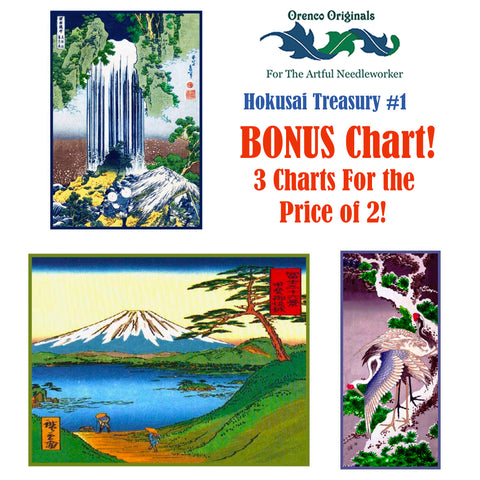 Asian Hokusai Deluxe Treasury#1-Three Counted Cross Stitch Patterns Charts
