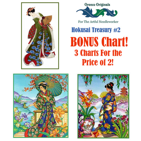 Asian Hokusai Deluxe Treasury#2-Three Counted Cross Stitch Patterns Charts