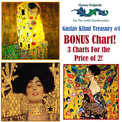 Gustav Klimt Deluxe Treasury #1 -Three Counted Cross Stitch Patterns