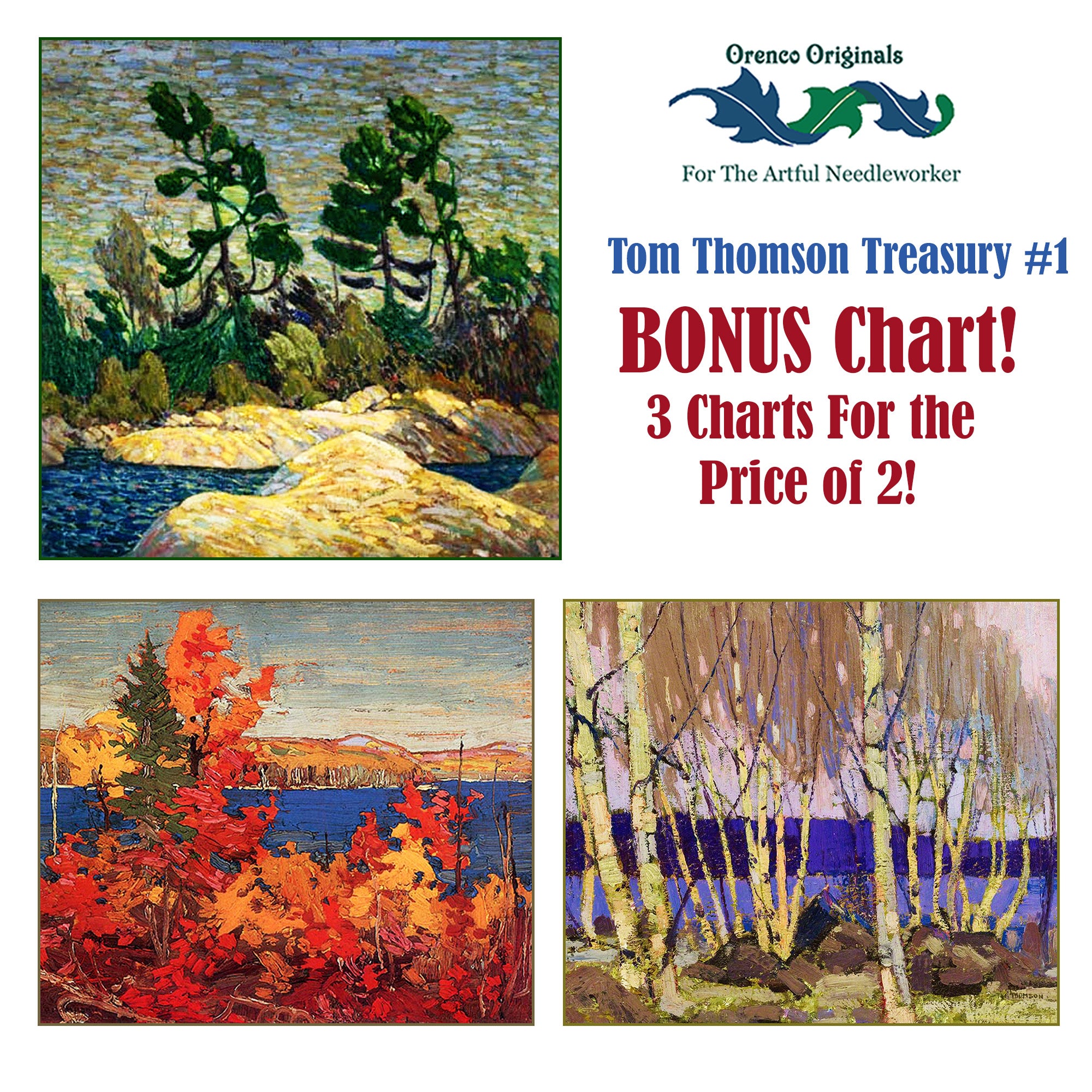 Tom Stone Pattern Tom Thomson Deluxe Treasury #1 -Three Counted Cross Stitch Patterns ...
