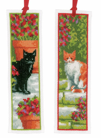 Garden Cats Set of 2 Bookmarks by Vervaco Counted Cross Stitch Kit 2.5