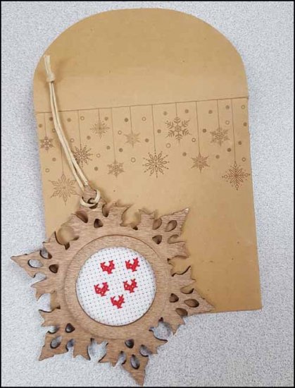 WOOD SNOWFLAKE COUNTED CROSS STITCH FRAME ORNAMENT