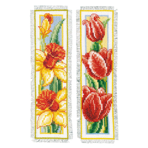 Daffodil and Tulip Flowers Vervaco Bookmark Counted Cross Stitch Kit 2.5