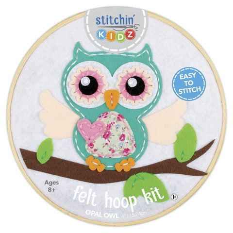 Fabric Editions- Stitchin’ Kidz, Felt Hoop Kit 6″, Owl Kit -Kids Art and Craft Activity