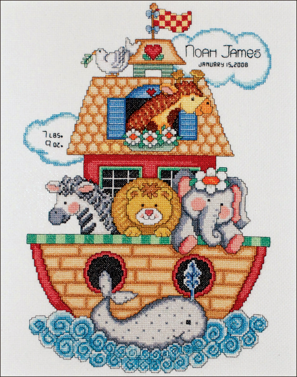 Tobin Noah's Ark Birth Record Counted Cross Stitch Kit 11x14 14 Count