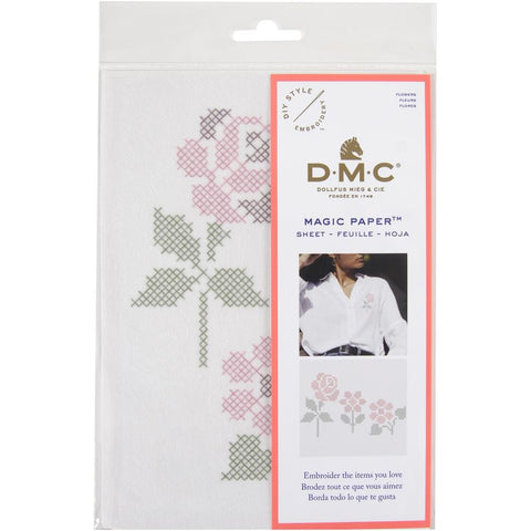 ROSE-FLOWERS-DMC Magic Paper Pre-Printed Counted Cross Stitch Needlework Design Great for a New Stitcher!