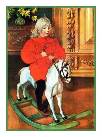 Murre on Rockinghorse by Swedish Artist Carl Larsson Counted Cross Stitch Pattern