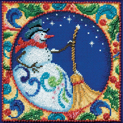 SNOWMAN Beaded by Jim Shore Counted Cross Stitch Kit -Mill Hill