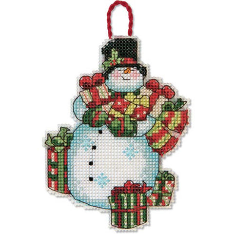 Snowman Ornament Counted Cross Stitch Kit-3.75x2.25 14 Count Plastic Canvas