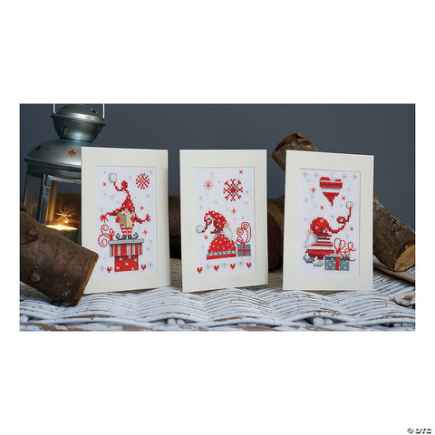 Christmas Gnome Holiday Greeting Cards  by Vervaco Counted Cross Stitch Kit 4.25 