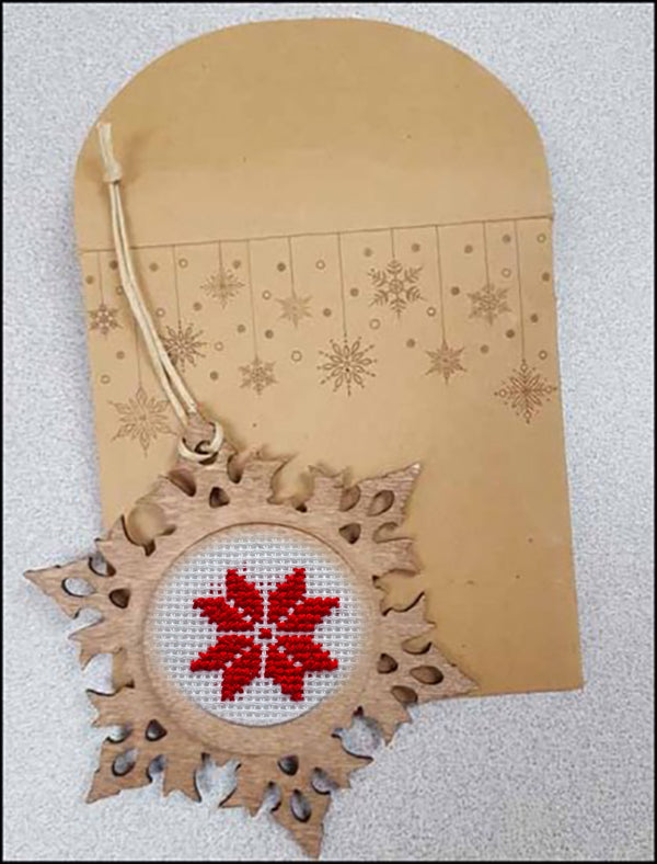 WOOD SNOWFLAKE COUNTED CROSS STITCH FRAME ORNAMENT